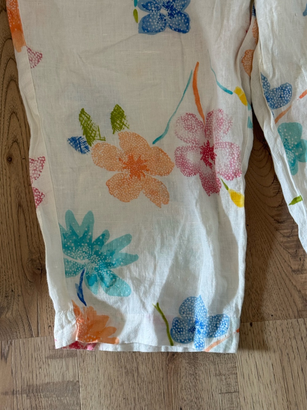 Hot Cotton Floral Linen Pants 2X Wide Leg Elastic Waist - Picture 4 of 6